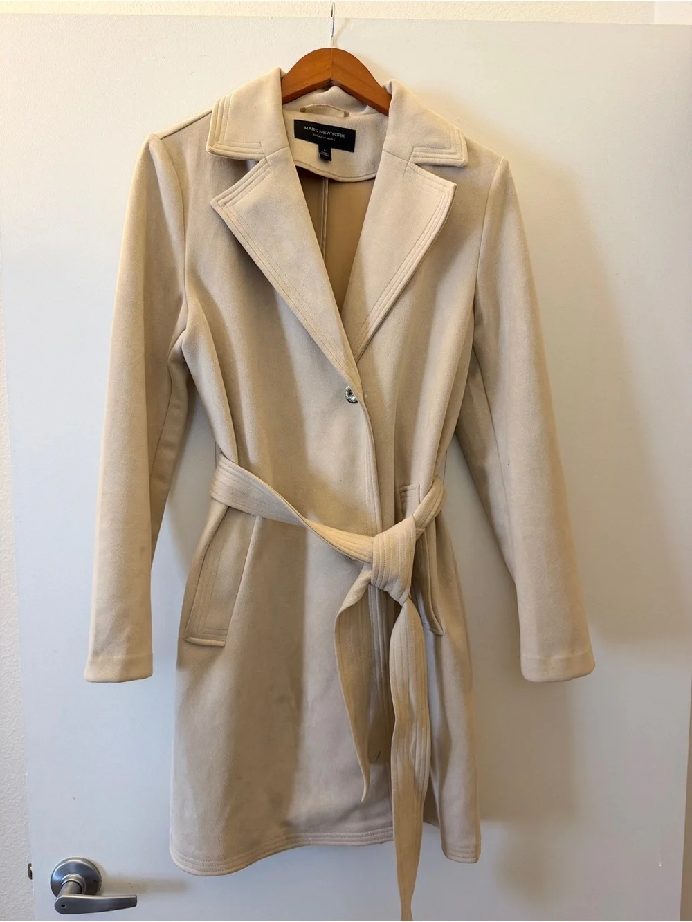 Marc New York Vanilla & Toffee Faux Suede Belted Trench Coat Twin Set - Picture 5 of 8